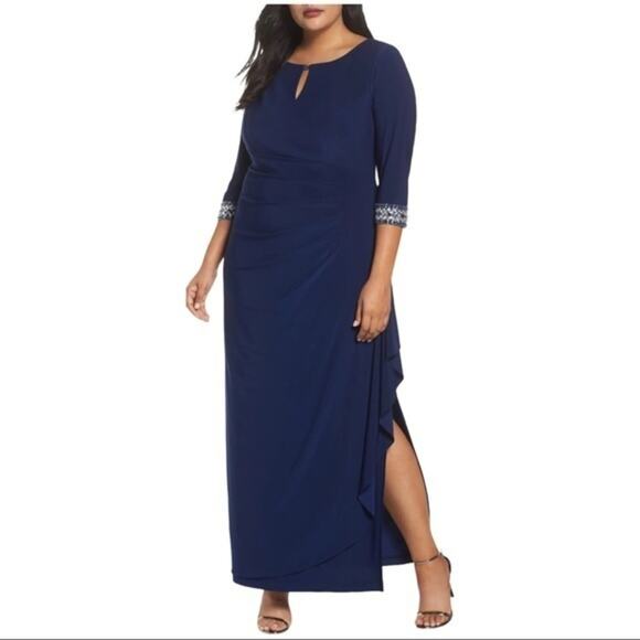 Alex Evenings Embellished Faux Wrap Gown Cobalt 16 NWT - Picture 1 of 13
